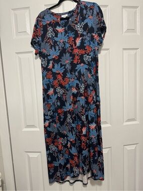 J. Jill Navy Floral‎ Maxi Dress with Blue and Red Print